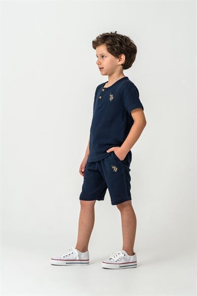 U.S. Polo Erkek Çocuk 4-14 Yaş Şortlu Müslin Takım Lacivert