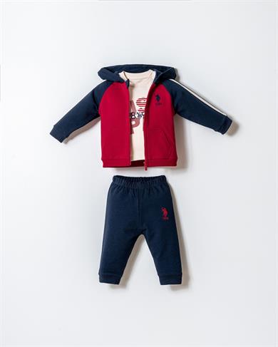U.S. Polo Erkek Bebek 6-36 Ay İki İplik Üçlü Eşofman Takımı Kırmızı