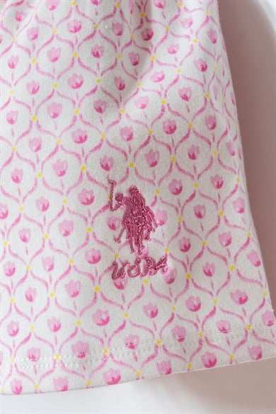 U.S. Polo Kız Bebek 6 Ay-3 Yaş Lale Desen Şortlu Takım Beyaz