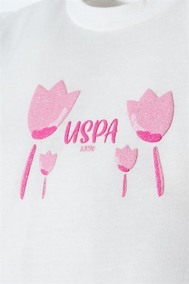 U.S. Polo Kız Bebek 6 Ay-3 Yaş Lale Desen Şortlu Takım Beyaz