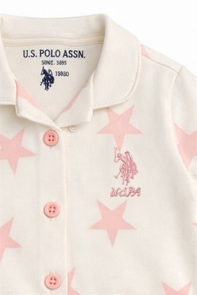 U.S. Polo Kız Bebek 6 Ay-3 Yaş Yıldız Desen Düğmeli Pijama Takımı Ekru