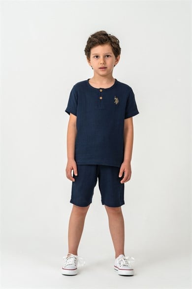 U.S. Polo Erkek Çocuk 4-14 Yaş Şortlu Müslin Takım Lacivert