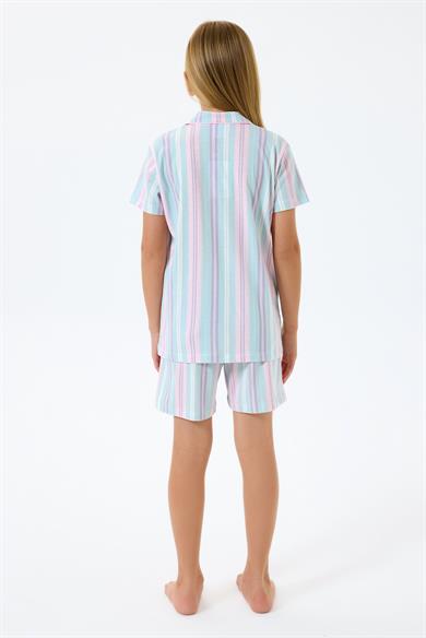 U.S. Polo Kız Çocuk 4-15 Yaş Gömlek- Şort Pijama Takımı Su Yeşili