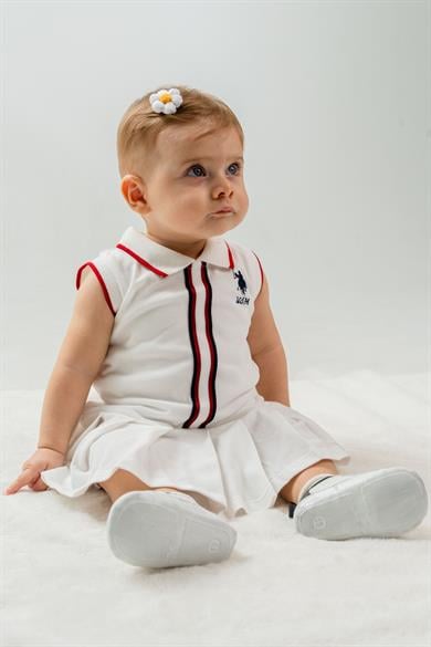 U.S. Polo Kız Bebek 6-36 Ay Lakos Pilise Etekli Elbise Beyaz