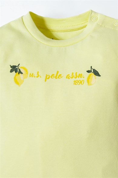 U.S. Polo Kız Bebek 6 Ay -3 Yaş Limon Baskılı Şortlu Takım Sarı