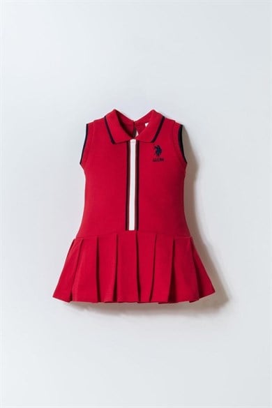 U.S. Polo Kız Bebek 6-36 Ay Lakos Pilise Etekli Elbise Kırmızı