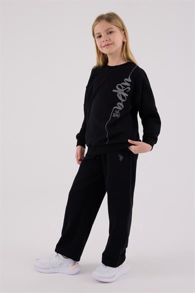 U.S. Polo Kız Çocuk 9-15 Yaş Bol Paça Eşofman Takımı Siyah