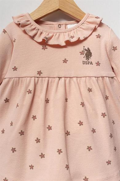 U.S. Polo 6 Ay-3 Yaş Bebe Yaka Kaşkorse Elbise Pudra