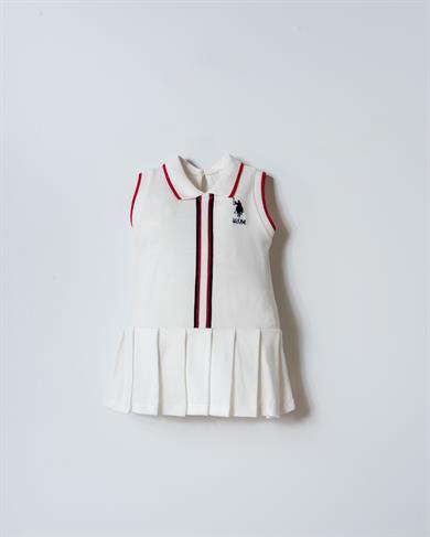U.S. Polo Kız Bebek 6-36 Ay Lakos Pilise Etekli Elbise Beyaz