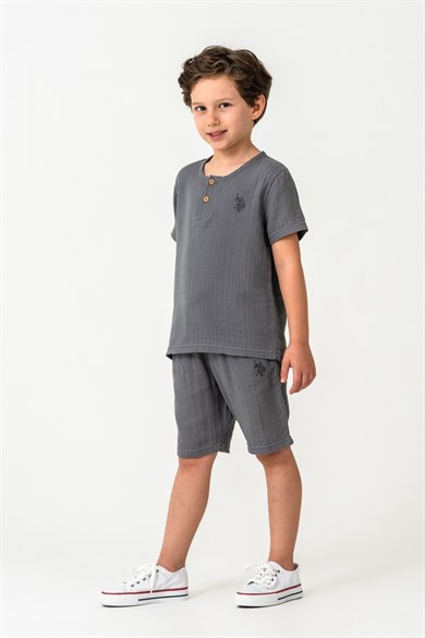 U.S. Polo Erkek Çocuk 4-14 Yaş Şortlu Müslin Takım Gri