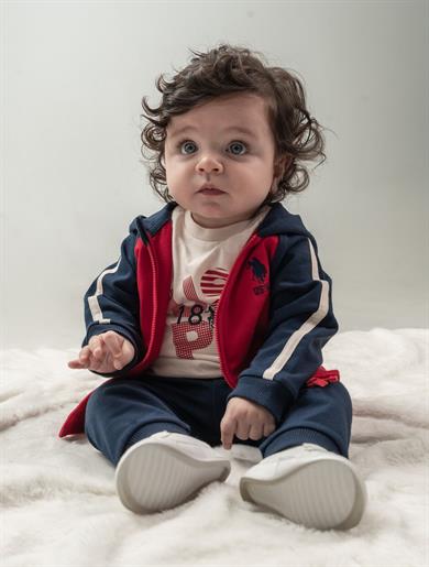 U.S. Polo Erkek Bebek 6-36 Ay İki İplik Üçlü Eşofman Takımı Kırmızı