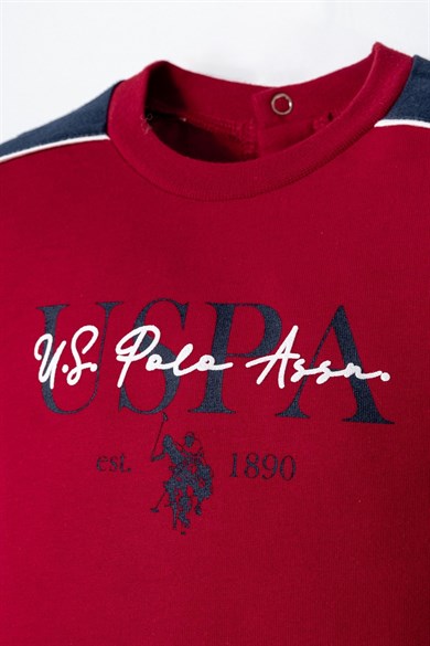 U.S. Polo Erkek Bebek 6 Ay-3 Yaş Logo Baskılı Şortlu Takım Kırmızı