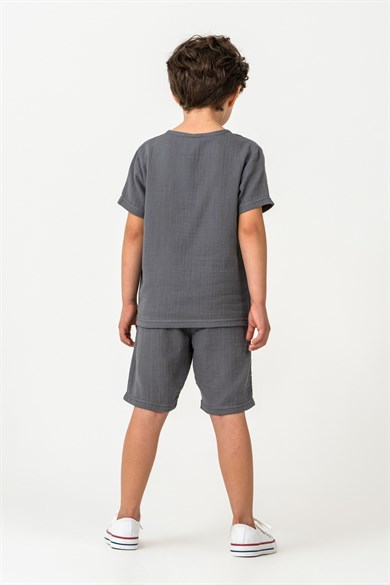 U.S. Polo Erkek Çocuk 4-14 Yaş Şortlu Müslin Takım Gri