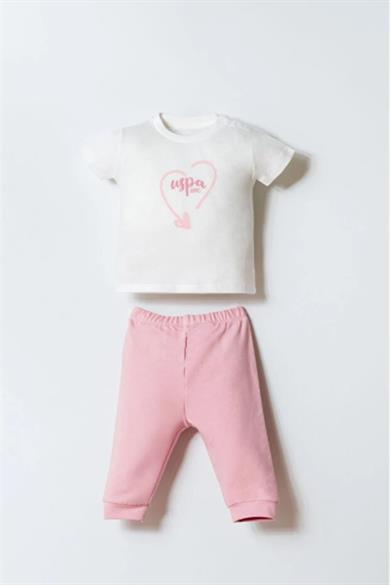 U.S. Polo Kız Bebek 6-36 Ay İki İplik Üçlü Eşofman Takımı Pembe