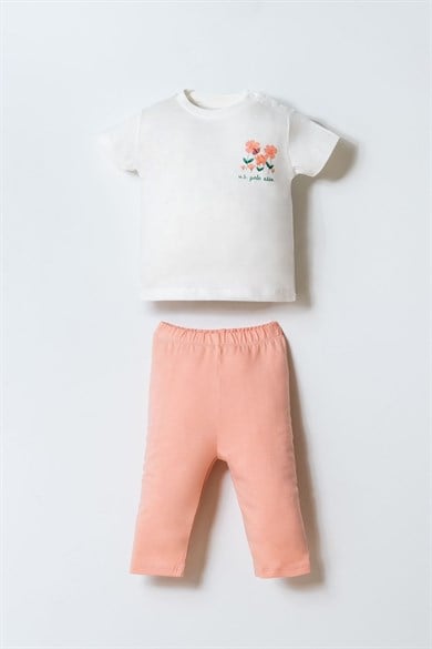 U.S. Polo Kız Bebek 6 Ay - 3 Yaş Lale Desenli Üçlü Takım Pudra