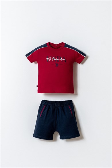 U.S. Polo Erkek Bebek 6 Ay-3 Yaş Logo Baskılı Şortlu Takım Kırmızı