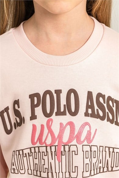 U.S. Polo Kız Çocuk 4-9 Yaş Baskılı İkili Eşofman Takımı Kahverengi