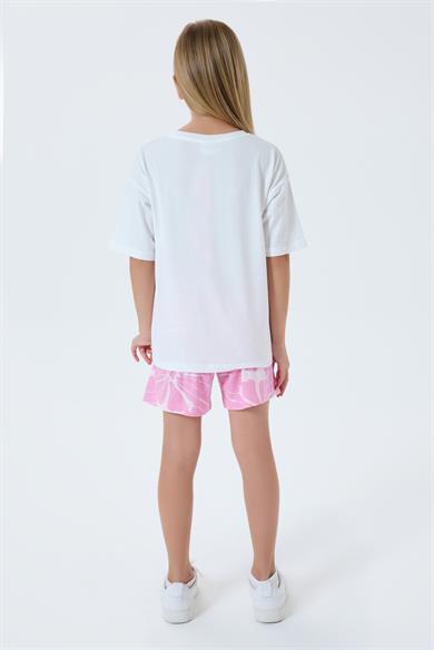 U.S. Polo Kız Çocuk 4-15 Yaş Logo Baskılı İkili Şortlu Takım Pembe