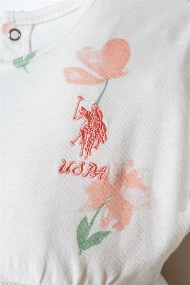 U.S. Polo Kız Bebek 6 Ay-3 Yaş Çiçek Desenli Taytlı Takım Pudra