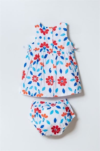 U.S. Polo Kız Bebek 6 Ay- 3 Yaş Çiçek Desenli Dokuma Elbise Beyaz