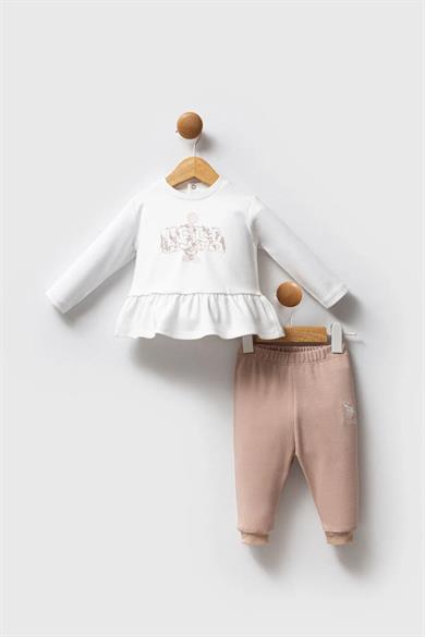 U.S. Polo Kız Bebek 6 Ay- 3 Yaş Logo Baskılı İkili Takım Krem