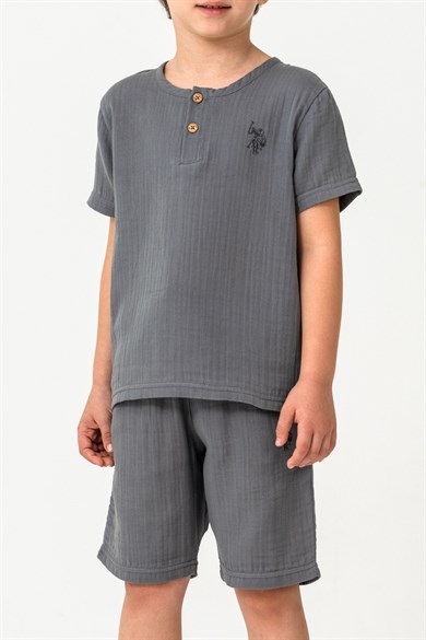 U.S. Polo Erkek Çocuk 4-14 Yaş Şortlu Müslin Takım Gri