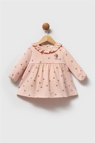 U.S. Polo 6 Ay-3 Yaş Bebe Yaka Kaşkorse Elbise Pudra