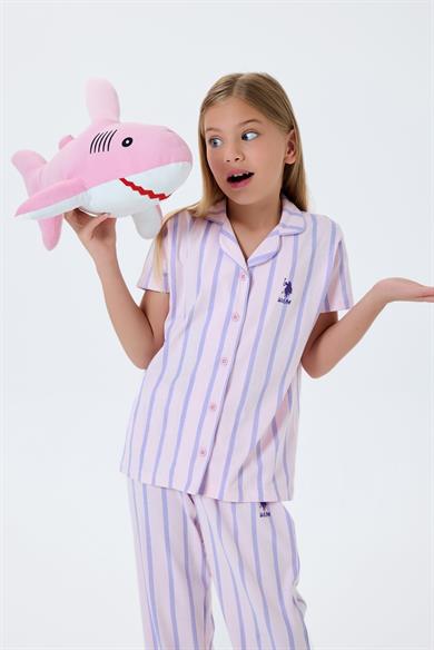 U.S. Polo Kız Çocuk 4-15 Yaş Çizgili Pijama Takımı Lila