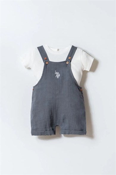 U.S. Polo Erkek Bebek 6 Ay-3 Yaş İkili Salopet Takım Gri