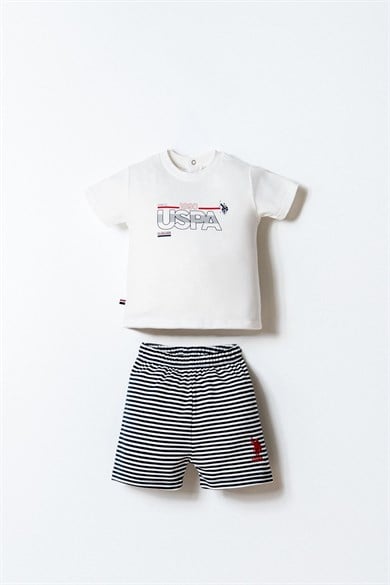 U.S. Polo Erkek Bebek 6 Ay-3 Yaş Çizgili Şortlu Takım Beyaz
