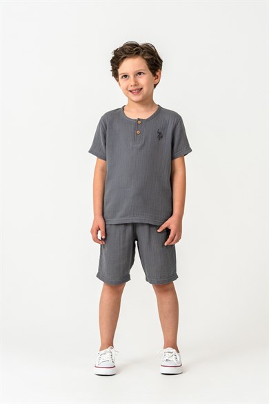 U.S. Polo Erkek Çocuk 4-14 Yaş Şortlu Müslin Takım Gri