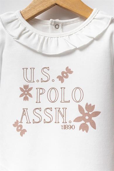 U.S. Polo Kız Bebek 6 Ay-3 Yaş Bebe Yaka İkili Takım Ekru