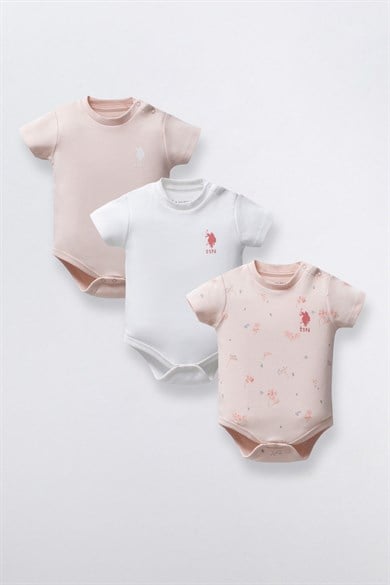U.S. Polo Kız Bebek 0-24 Ay Üçlü Body Set Pudra