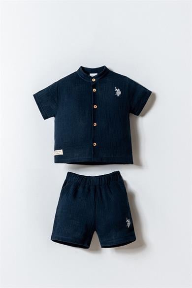 U.S. Polo Erkek Bebek 6-36 Ay Keten Şortlu İkili Takım Lacivert