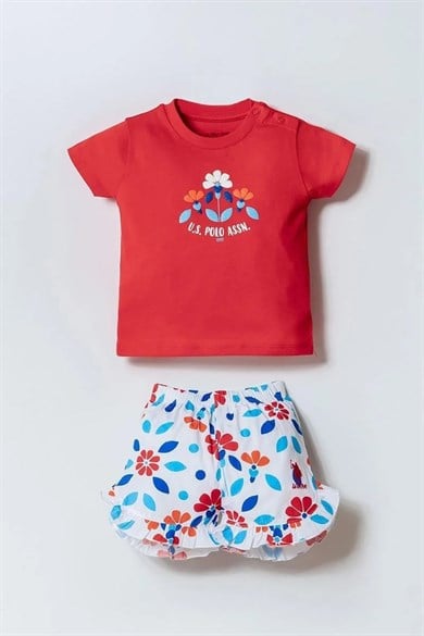 U.S. Polo Kız Bebek 6 Ay- 3 Yaş Çiçek Desenli Şortlu Takım 2999 Narçiçeği