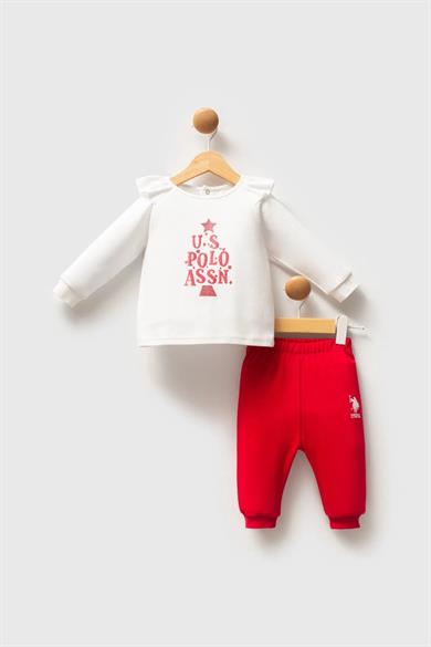 U.S. Polo Kız Bebek 1-3 Yaş %100 Pamuk İkili Takım Beyaz