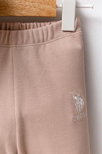 U.S. Polo Kız Bebek 6 Ay- 3 Yaş Logo Baskılı İkili Takım Krem