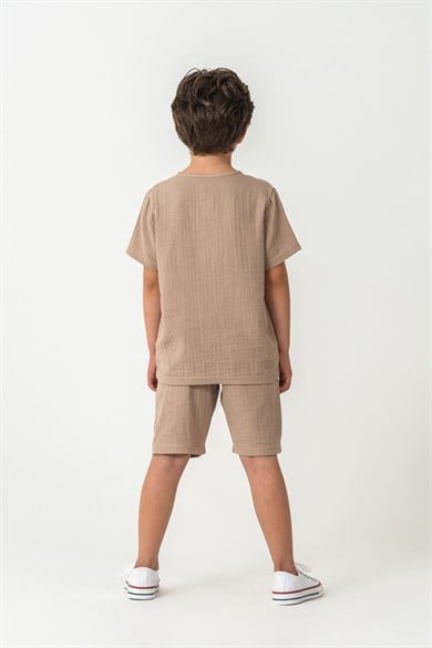 U.S. Polo Erkek Çocuk 4-14 Yaş Şortlu Müslin Takım Bej