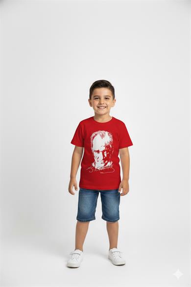 Unisex Çocuk Atatürk Baskılı Kısa Kol T-shirt 9034 Kırmızı