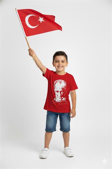 Unisex Çocuk Atatürk Baskılı Kısa Kol T-shirt 9034 Kırmızı