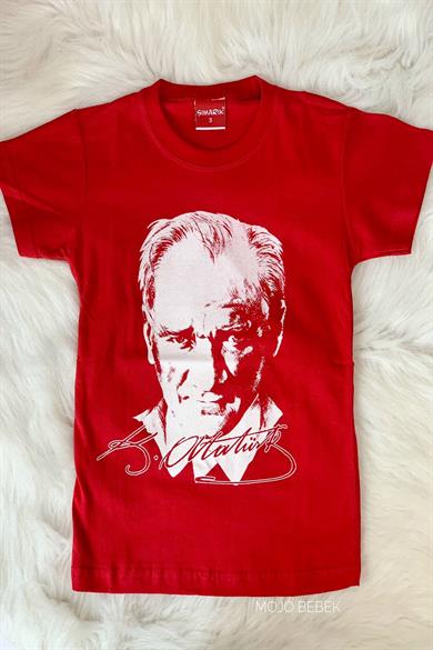 Unisex Çocuk Atatürk Baskılı Kısa Kol T-shirt 9034 Kırmızı