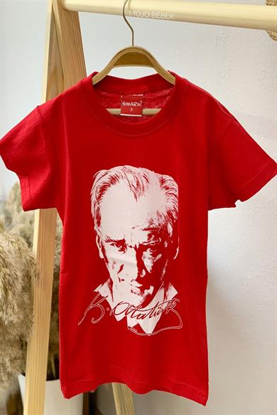 Unisex Çocuk Atatürk Baskılı Kısa Kol T-shirt 9034 Kırmızı