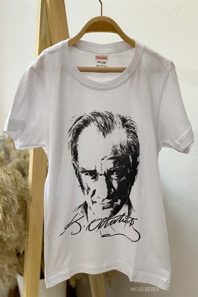 Unisex Çocuk Atatürk Baskılı Kısa Kol T-shirt 9034 Beyaz