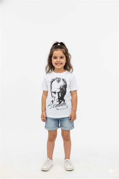 Unisex Garson Çocuk Atatürk Baskılı Kısa Kol T-shirt 9435 Beyaz