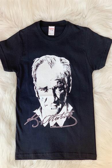 Unisex Garson Çocuk Atatürk Baskılı Kısa Kol T-shirt 9435 Siyah