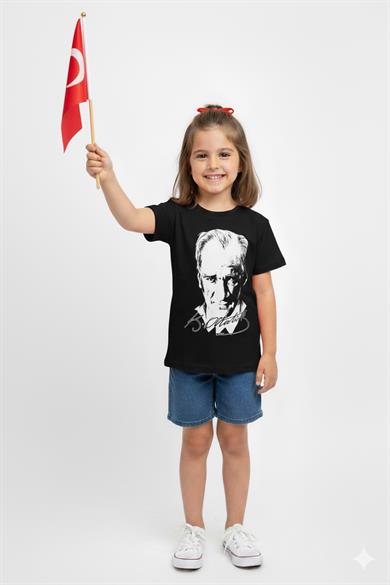 Unisex Garson Çocuk Atatürk Baskılı Uzun Kol T-shirt 9033 Siyah