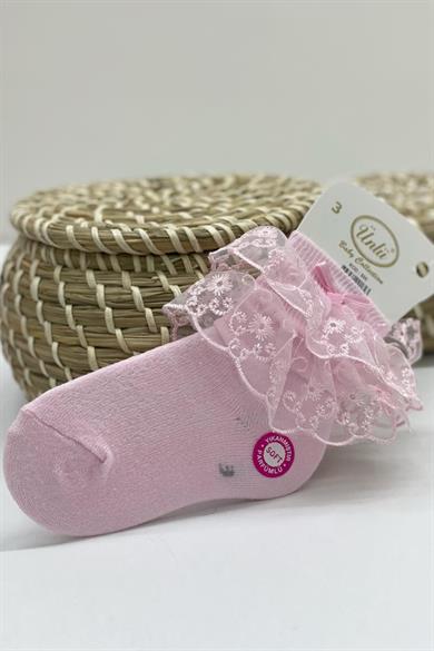 Ünlü Kız Çocuk Dantelli Soket Çorap 505 Pembe