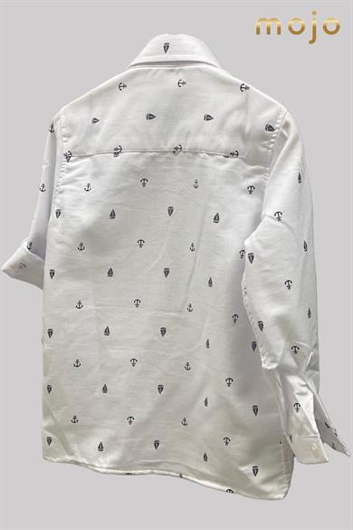 Woorage Erkek Bebek 1-5 Yaş Desenli Katlamalı Kol Gömlek 4015 Beyaz