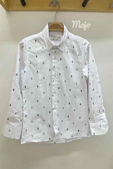 Woorage Erkek Çocuk 5-14 Yaş Çapa ve Gemi Desenli Gömek 4019 Beyaz