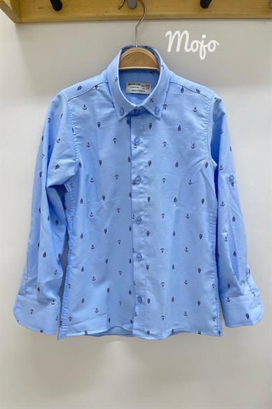 Woorage Erkek Çocuk 5-14 Yaş Çapa ve Gemi Desenli Gömek 4019 Mavi